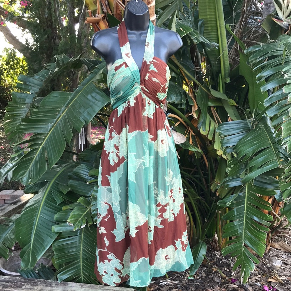 Nicole Miller batik look silk halter dress